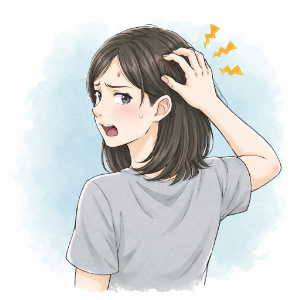 後頭部のかゆみに悩むイラスト