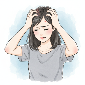頭皮のかゆみに悩む女性のイラスト