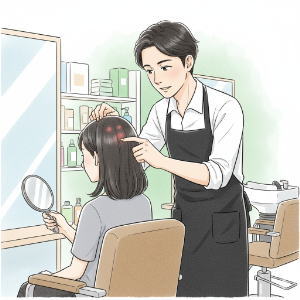 理美容室で相談する様子のイラスト