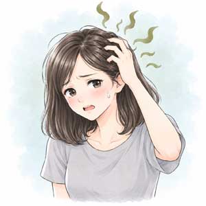 頭皮の臭いに悩む女性のイラスト
