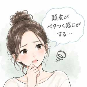 頭皮の臭いに悩む女性のイラスト