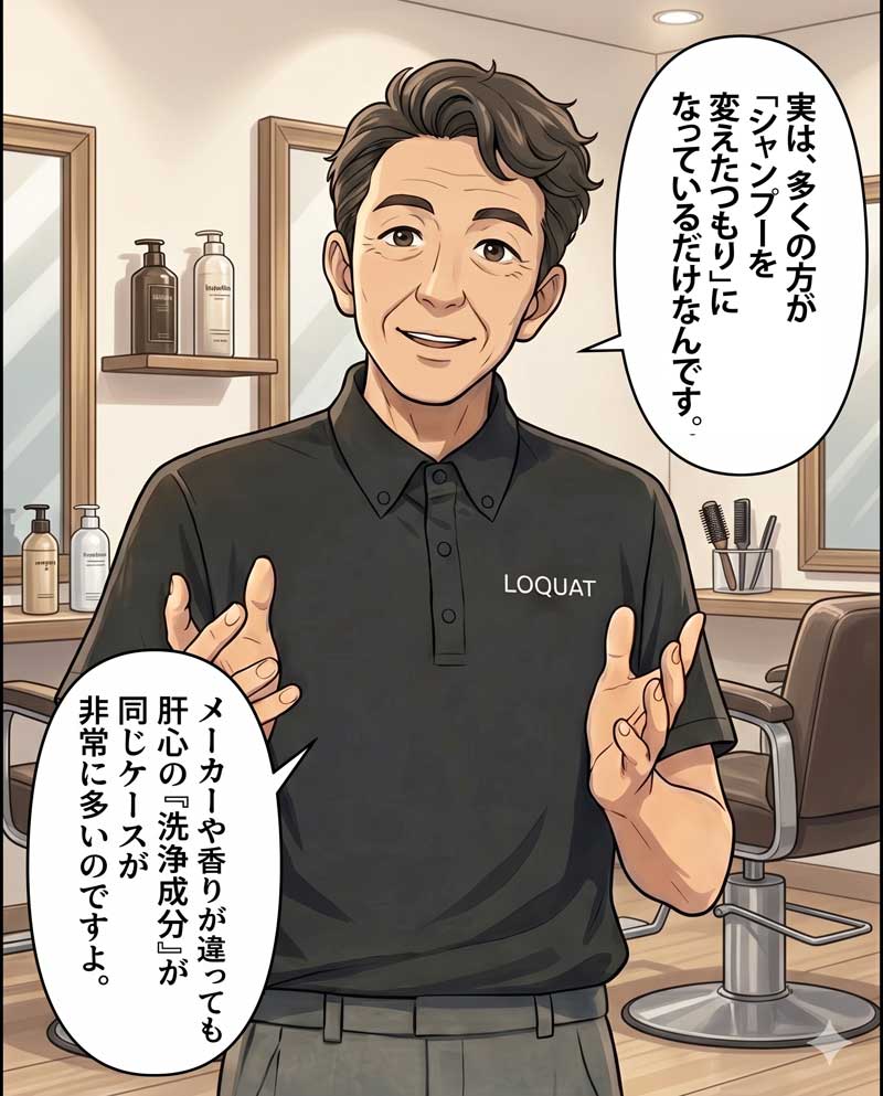 シャンプーを替えても頭皮のかゆみが治らず悩む女性の場面３