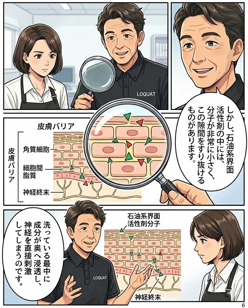 敏感肌の専門家が、シャンプーを替えても頭皮のかゆみが止まらない理由2つ目を説明する場面６