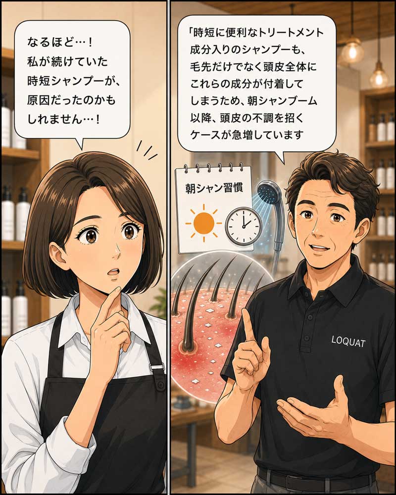 敏感肌の専門家が、トリートメントの使い方について説明する場面６